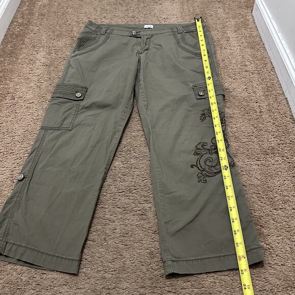 Cache Olive Green Cropped Cargo Pants w/ Rollup Button Hems - Sz 8 Vintage Y2K - Picture 2 of 8